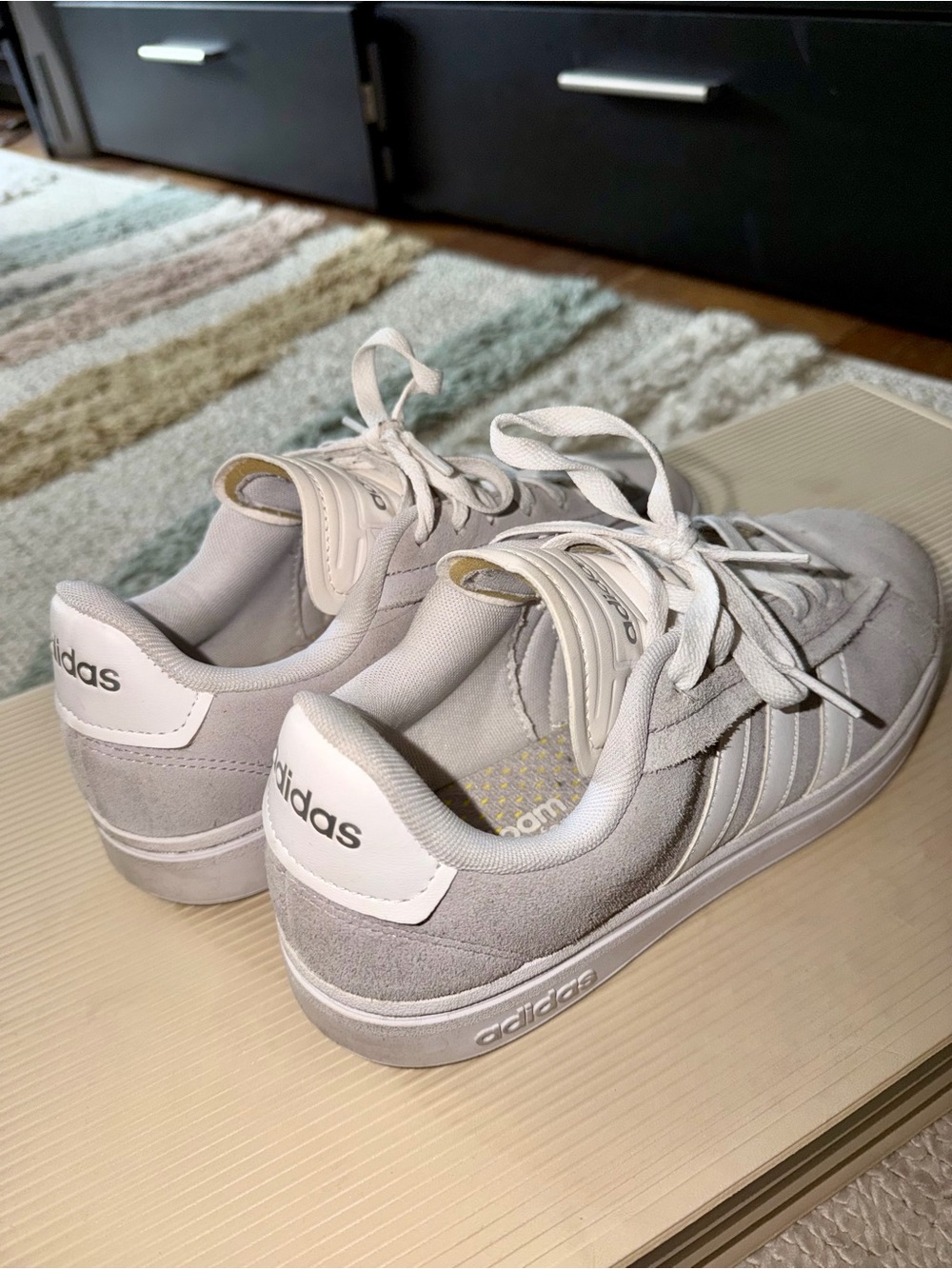Adidas Womenâs Light Gray Suede Low-Top Sneakers